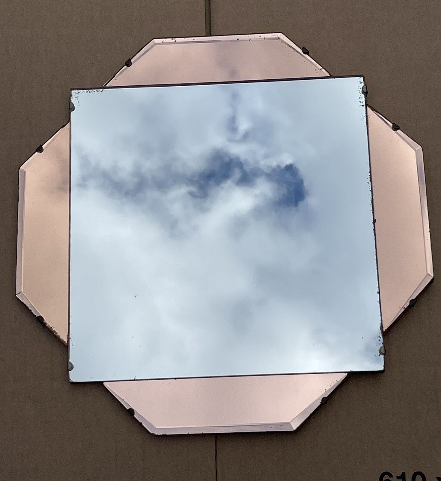 STUNNING 1930's FRENCH ART DECO AMBER PEACH BEVELLED WALL MIRROR