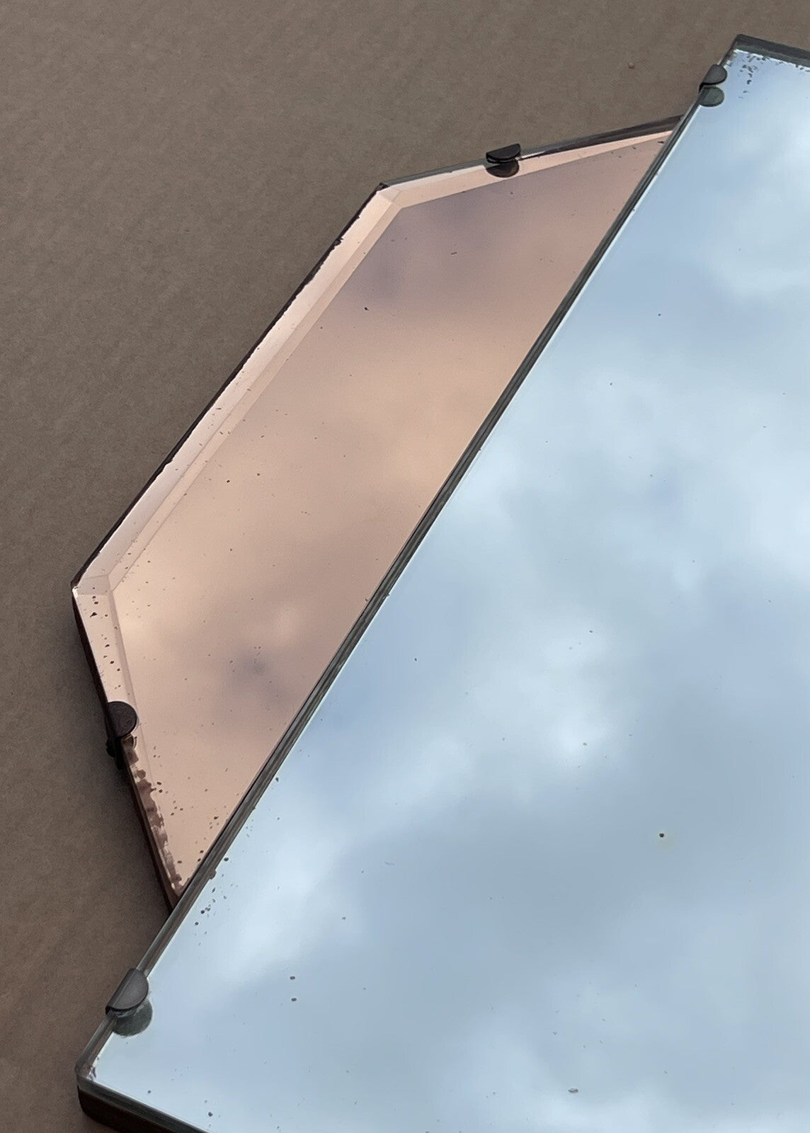 STUNNING 1930's FRENCH ART DECO AMBER PEACH BEVELLED WALL MIRROR