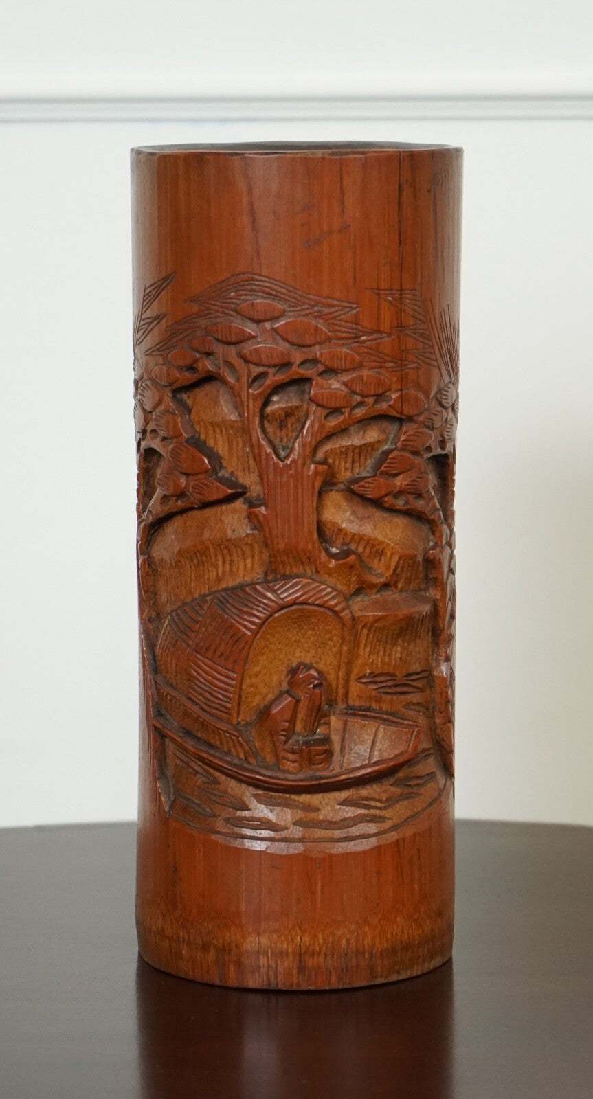 OLD CHINESE BAMBOO BRUSH POT DRIED FLOWER VASE