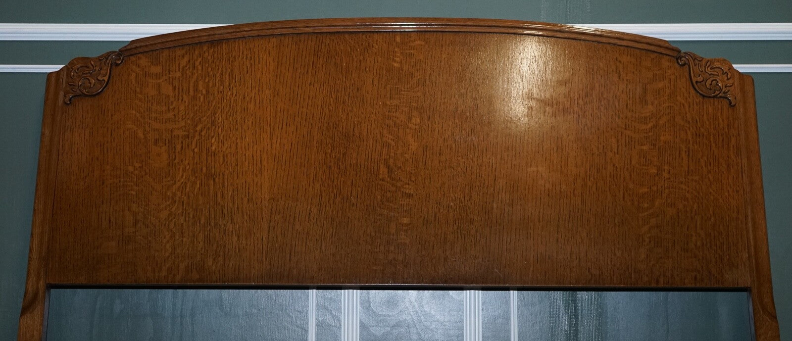 VINTAGE ART DECO OAK DOUBLE CARVED HEADBOARD