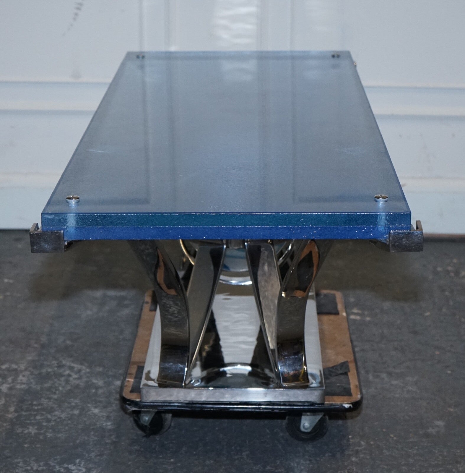 RARE CUSTOM HAND MADE GLASS MARINE GRADE STAINLESS STEEL COFFEE TABLE BY SOLIART