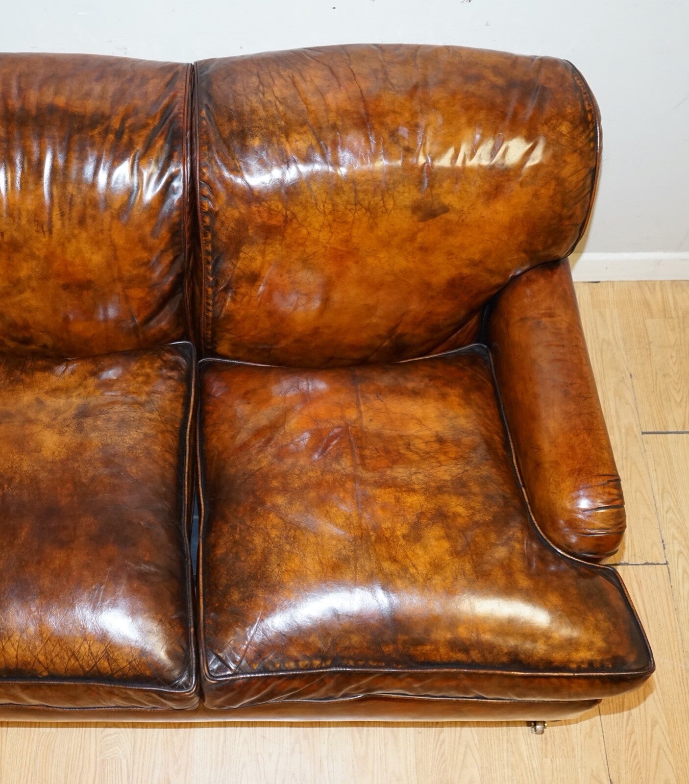 FULLY RESTORED HAND DYED LEATHER SOFA HOWARD & SONS STYLE FEATHER FILLED