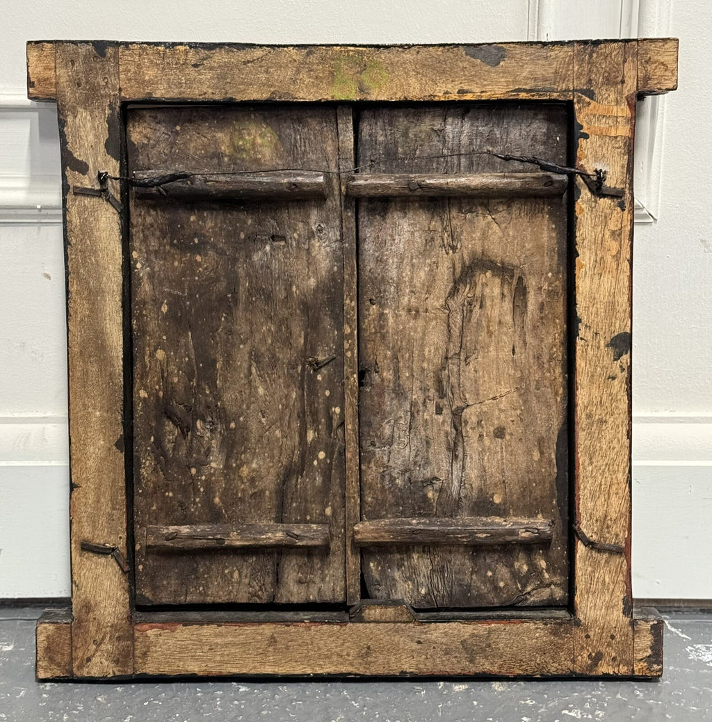 OLD INDiAN PAINTED WOOD WINDOW FRAME FLOWER AND VASE