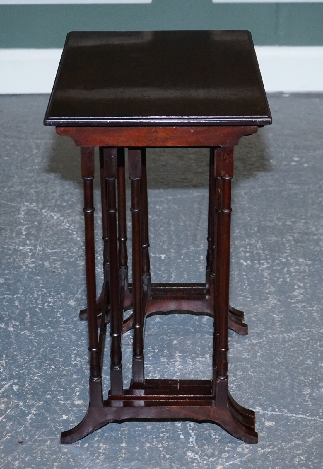 VICTORIAN NEST OF THREE NESTING TABLES SIDE TABLES WITH BAMBOO LEGS