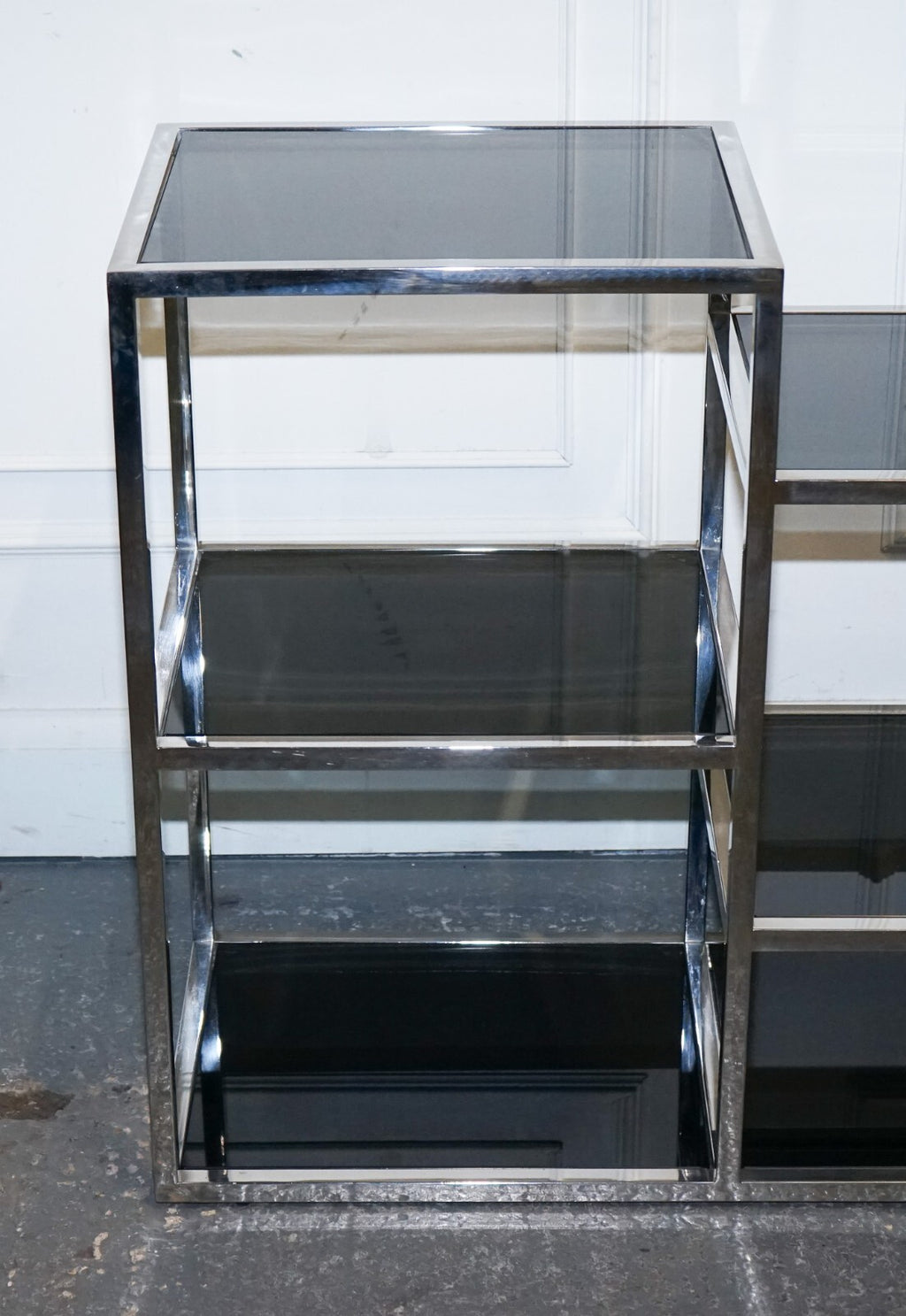 SHOWROOM CASA PADRINO SMOKED GLASS POLiSHED STAINLESS STEEL CONSOLE TABLE