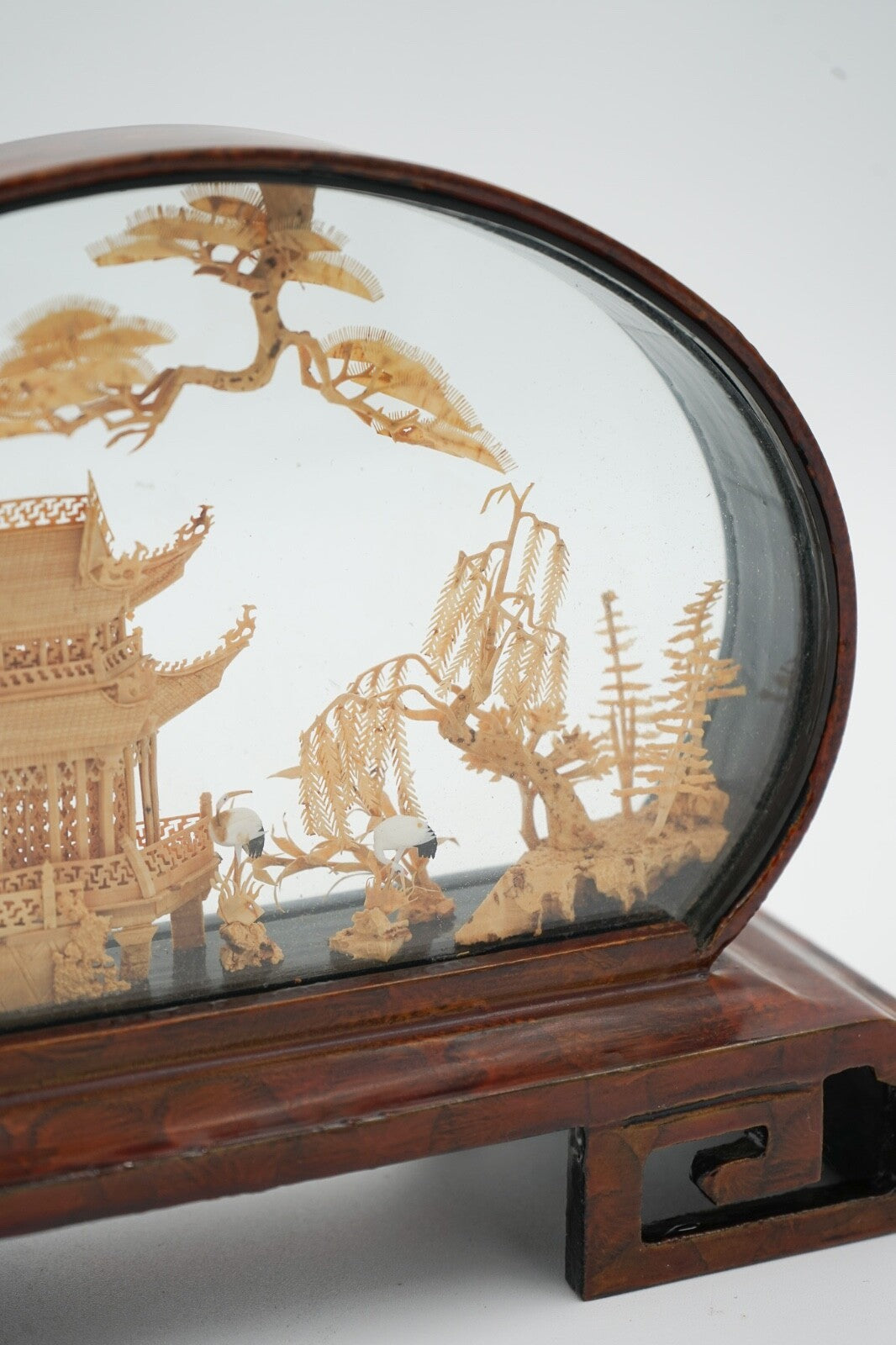 FRAMED CHINESE ORIENTAL CARVED CORK DIORAMA DISPLAY SCULPTURE VERY DECORATIVE