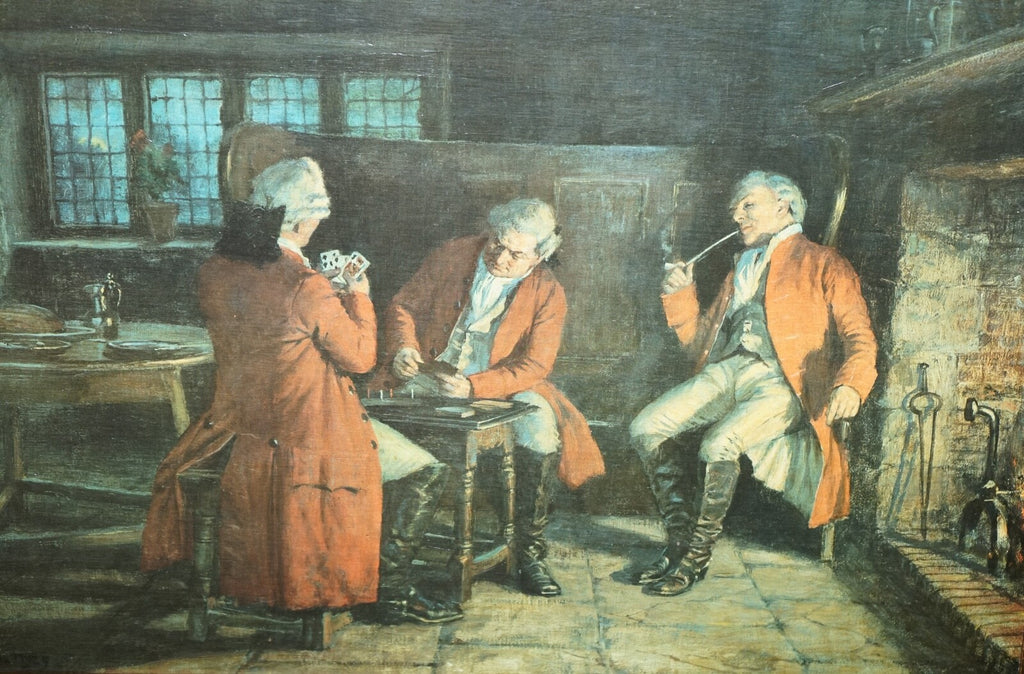 OIL PAINTING IN MANNER OF F.M.  BENNETT ''GREAT CONTENT' RED AND GOLD FRAME