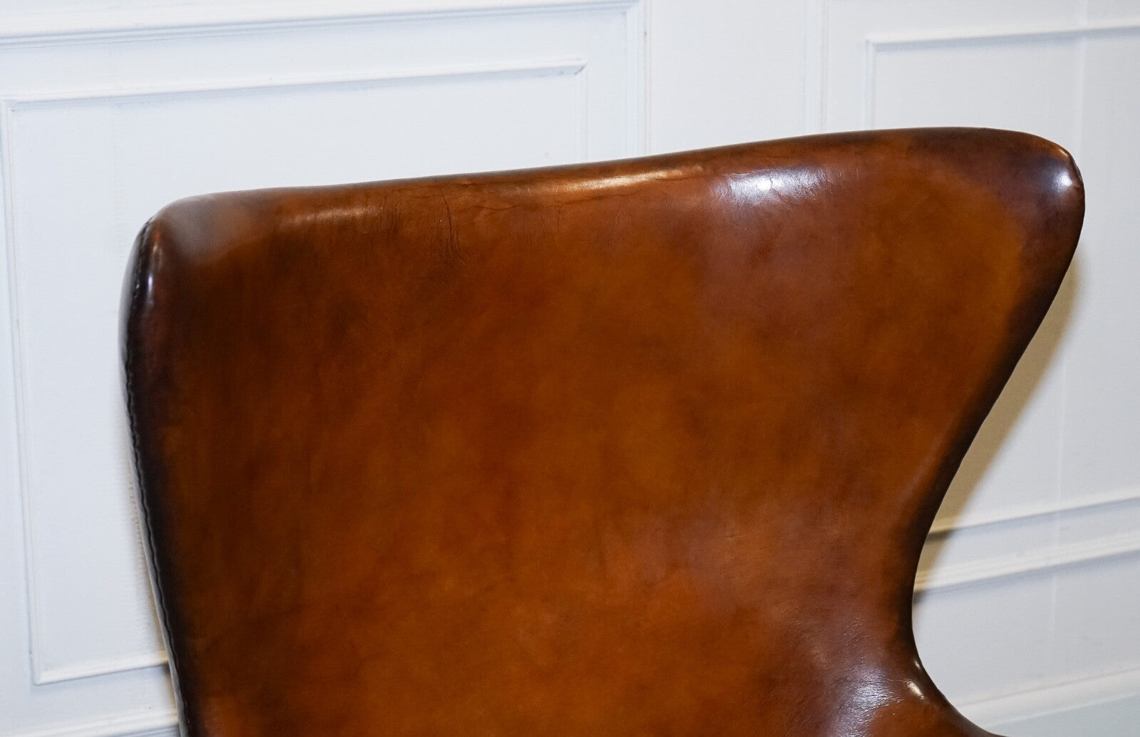 FRITZ HANSEN STYLE VINTAGE HAND DYED WHISKEY BROWN EGG CHAIR