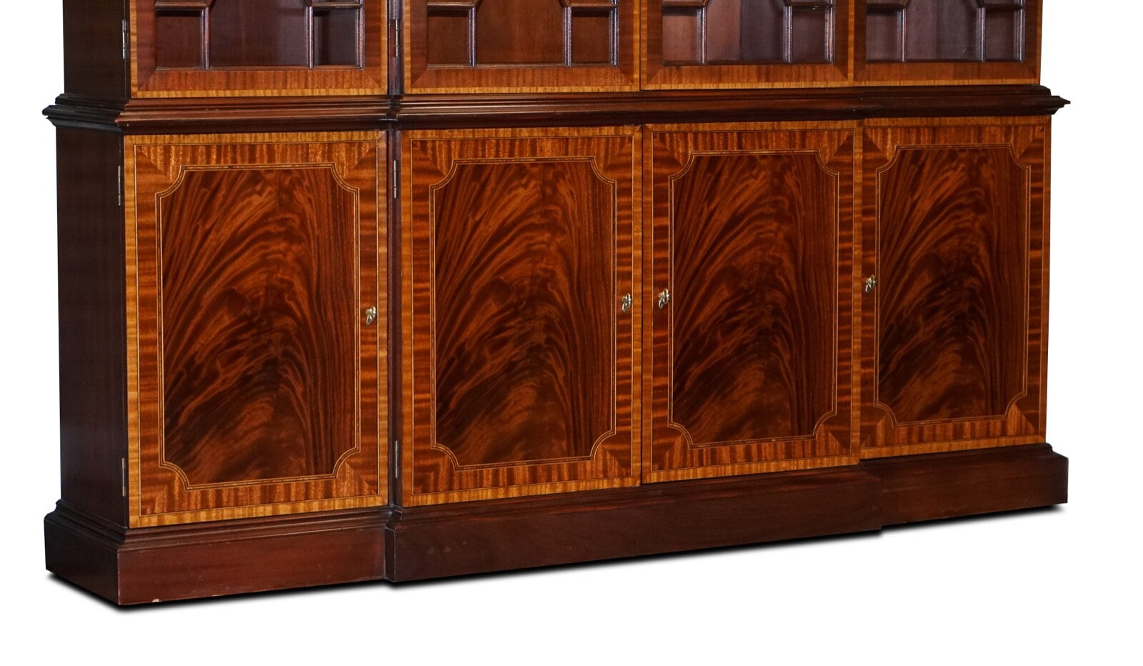 LARGE GEORGIAN STYLE MAHOGANY BREAKFRONT BOOKCASE COUNCILL FURNITURE