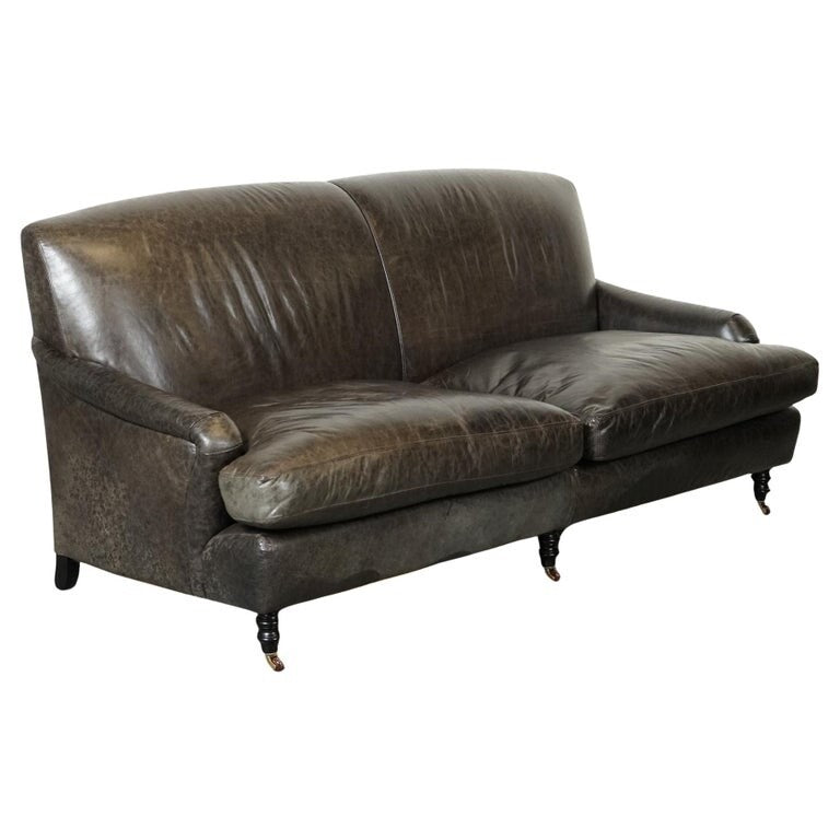 EXQUiSITE HOWARD STYLE HERITAGE GREY LEATHER SOFA (2/2) J1