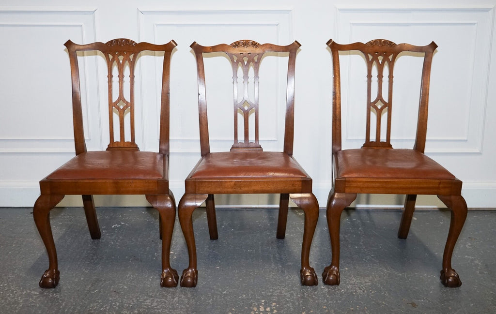 CHIPPENDALE STYLE 5 DINING CHAIRS WITH LEATHER SEATS PERFECT FOR ROUND TABLE