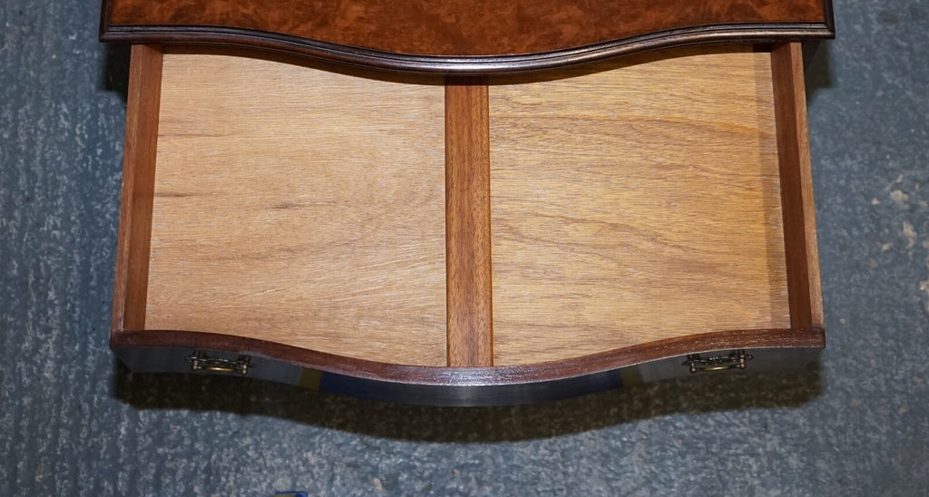 LATE 20TH CENTURY BURR WALNUT CHEST OF DRAWERS WITH BRASS HANDLES