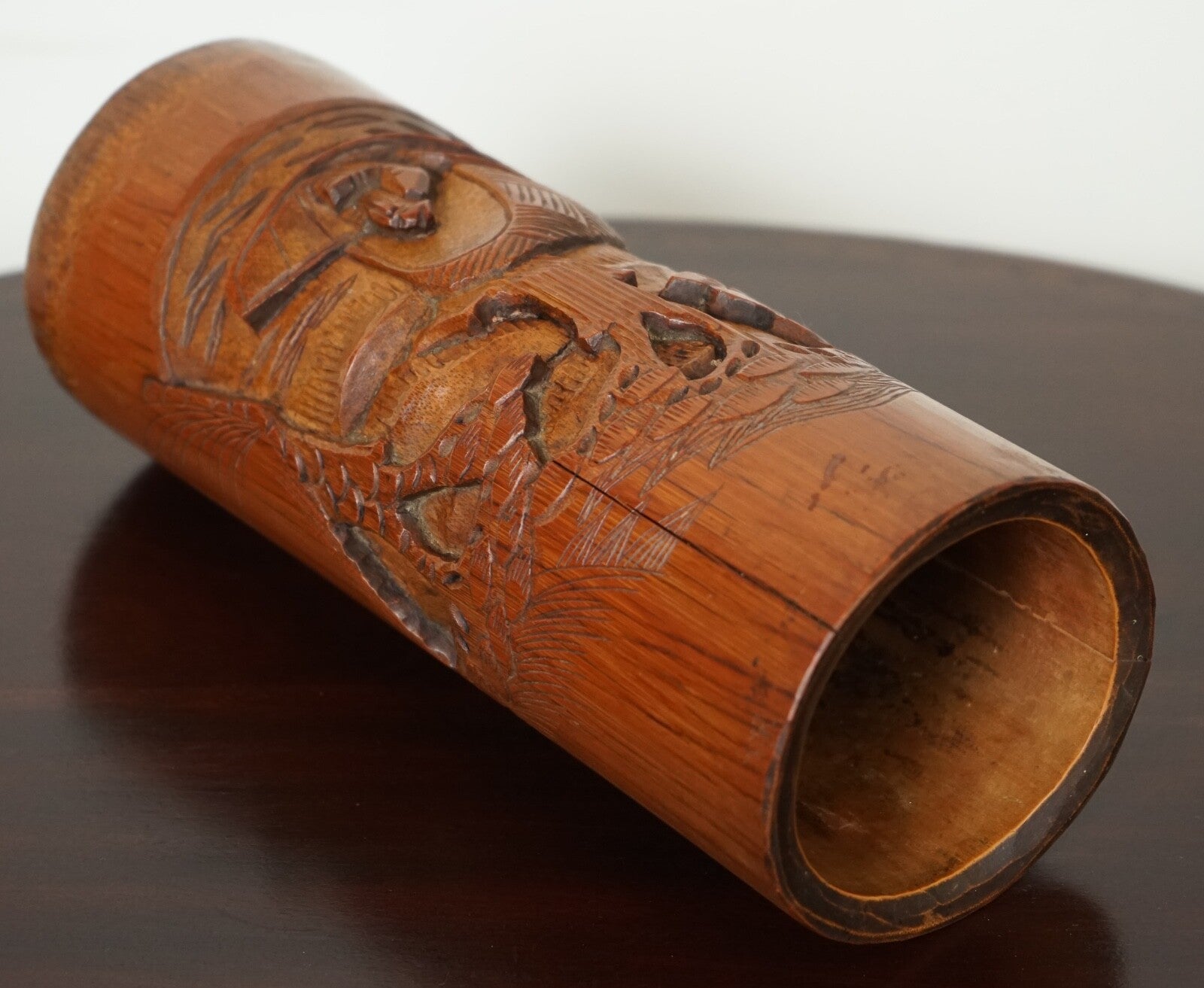 OLD CHINESE BAMBOO BRUSH POT DRIED FLOWER VASE