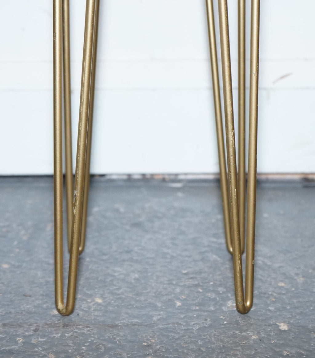 GREY AND WHITE MARBLE TOP WITH GOLD PIN LEGS PLANT LAMP SiDE TABLE