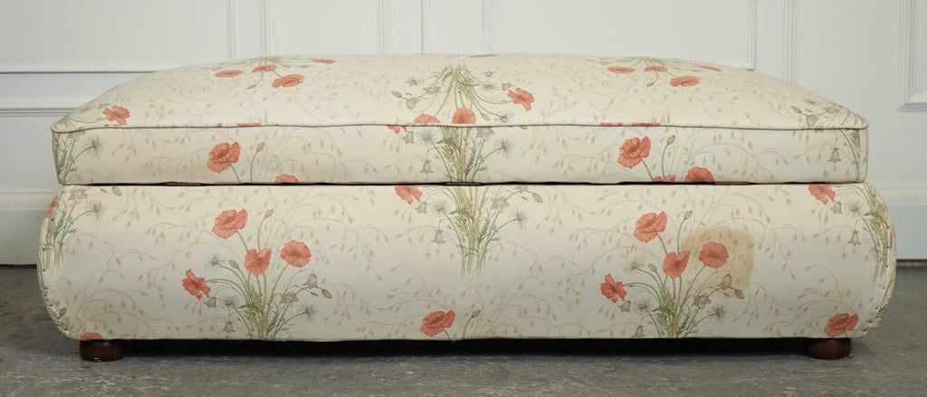 LARGE ANTIQUE VICTORIAN POPPY FLOWER PATTERN FABRIC OTTOMAN CHEST TRUNK  J1