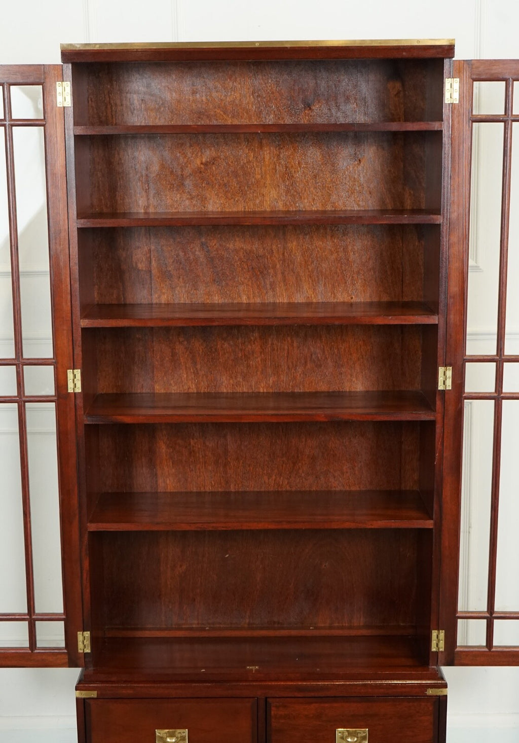 VINTAGE MILITARY CAMPAIGN BOOKCASE DISPLAY CABINET BRASS FITTINGS