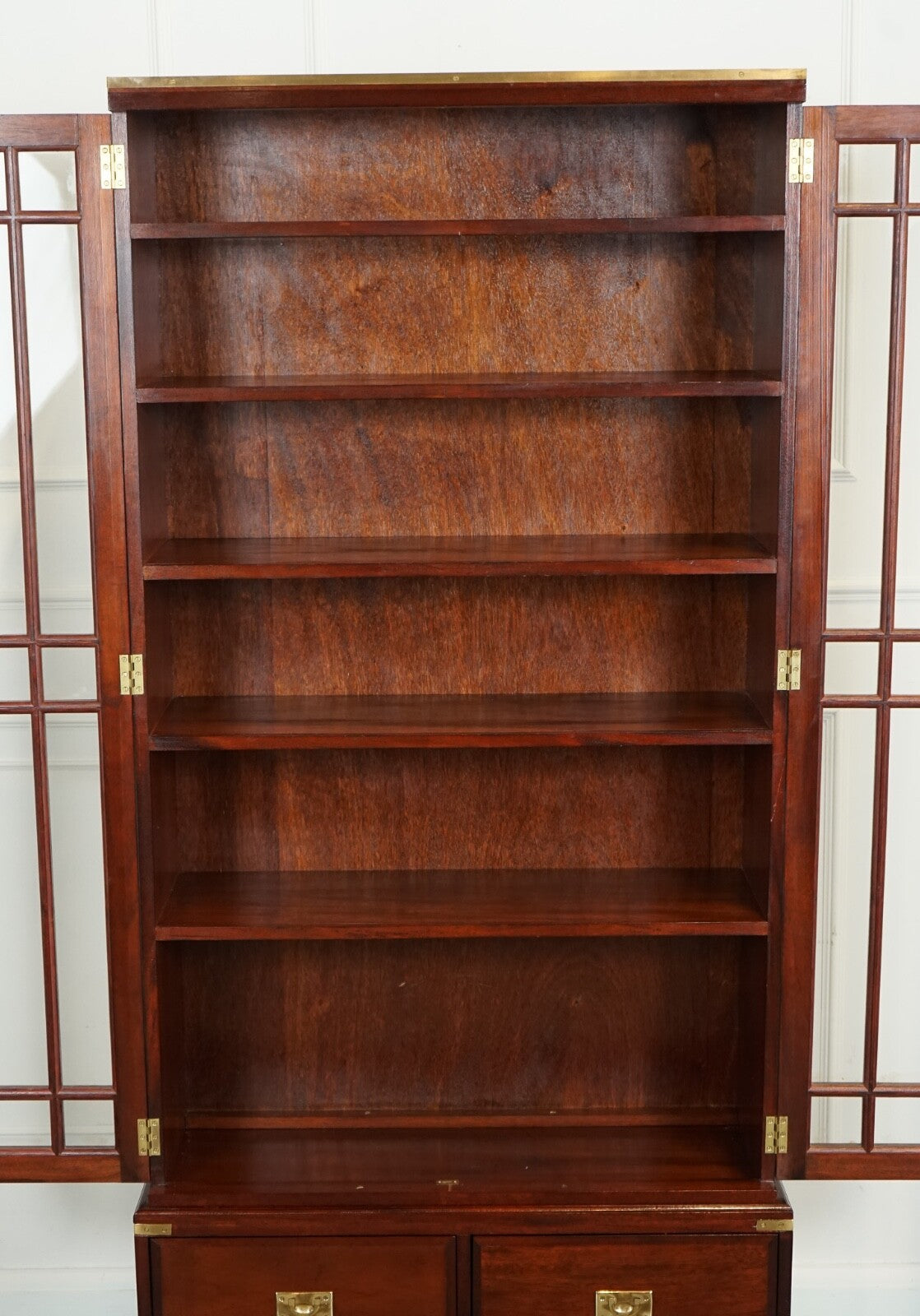 VINTAGE MILITARY CAMPAIGN BOOKCASE DISPLAY CABINET BRASS FITTINGS