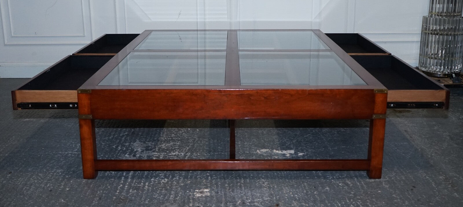 VERY LARGE COFFEE TABLE WITH INLAID GLASS PANELS  MADE BY KENNEDY HARRODS