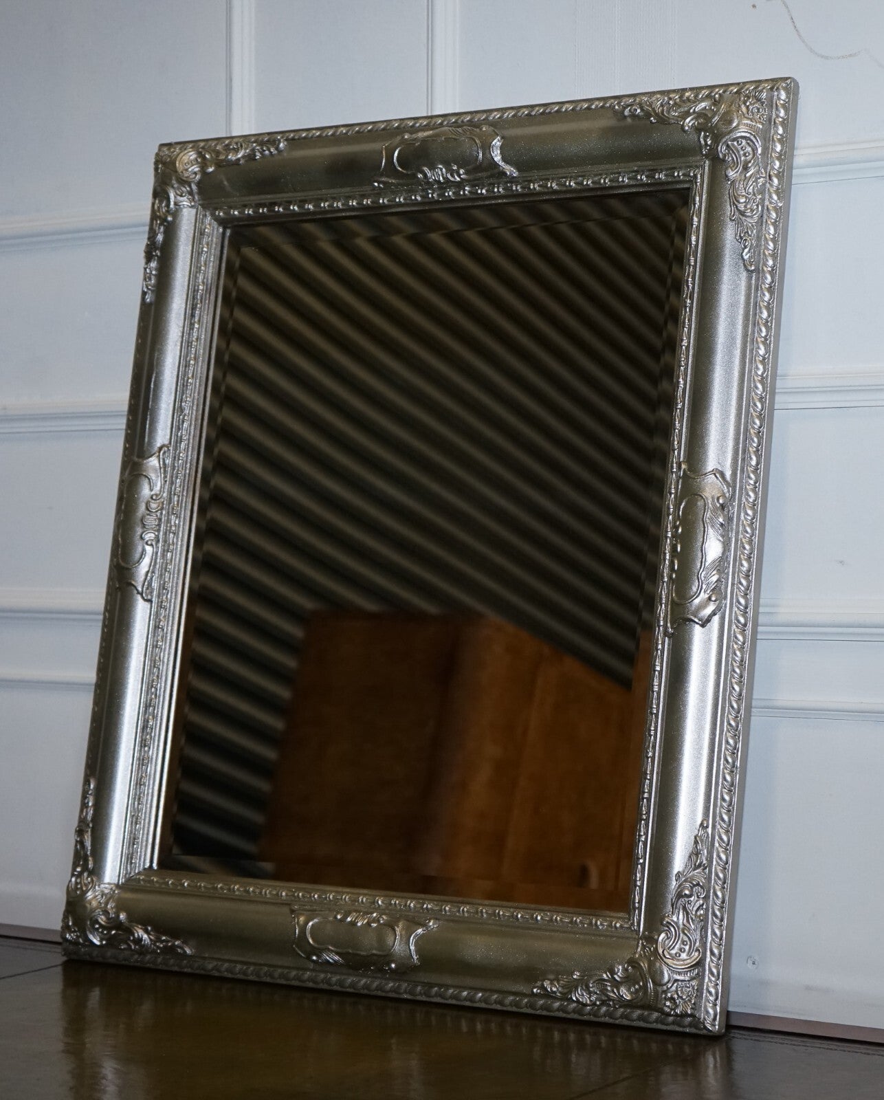 VINTAGE SILVER CARVED SILVER BEVELLED RECTANGULAR MiRROR