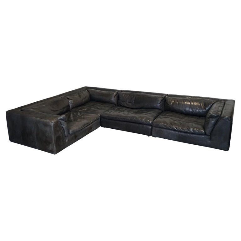 TIMOTHY OULTON ZENNA SECTIONAL GREY LEATHER SOFA FEATHER FILLED CUSHION RRP £10K