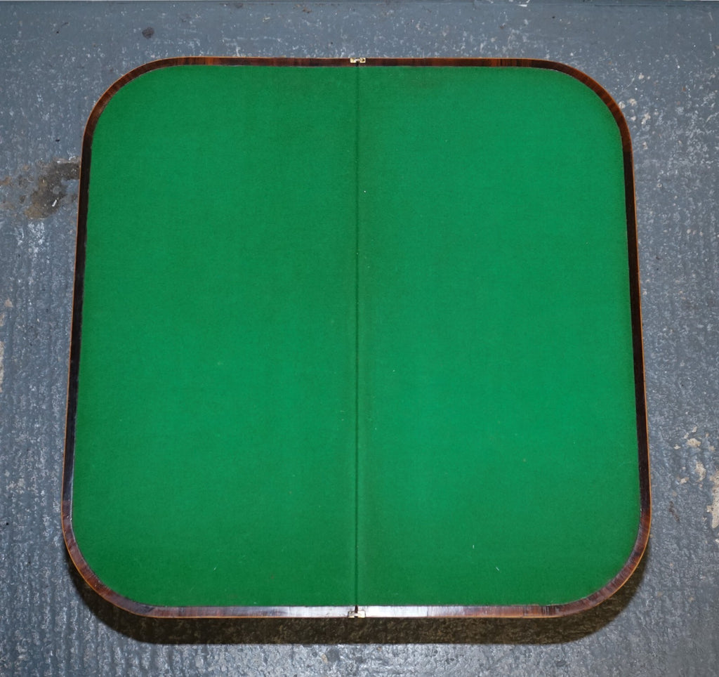 FULLY RESTORED GEORGIAN GAMES CARD FOLDING TABLE ON ORIGINAL BRASS CASTORS