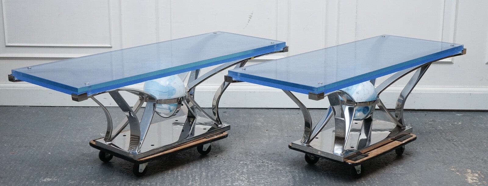 RARE CUSTOM HAND MADE GLASS MARINE GRADE STAINLESS STEEL COFFEE TABLE BY SOLIART