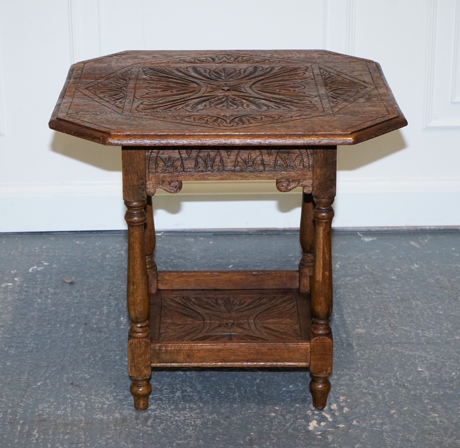 LOVELY CARVED GOTHIC OAK SIDE TABLE