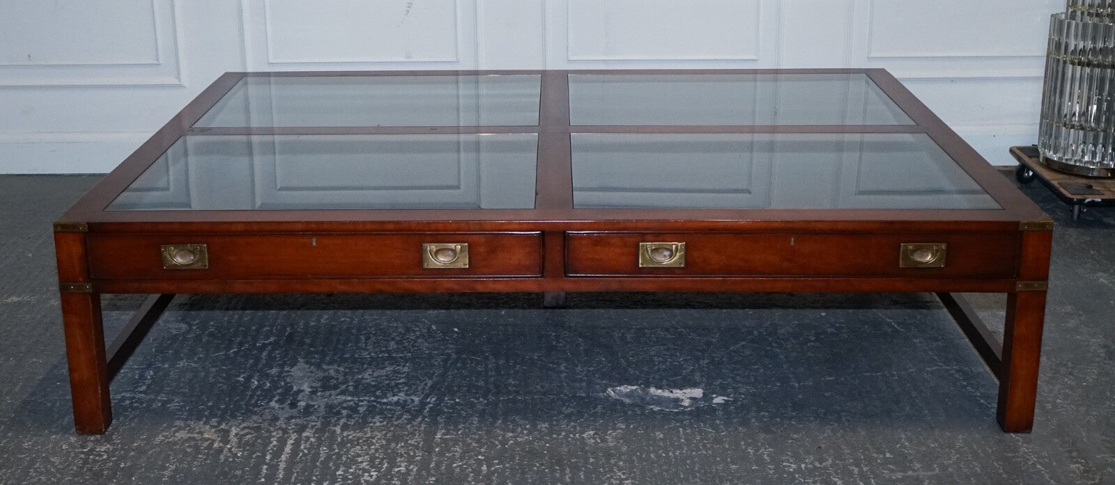 VERY LARGE COFFEE TABLE WITH INLAID GLASS PANELS  MADE BY KENNEDY HARRODS