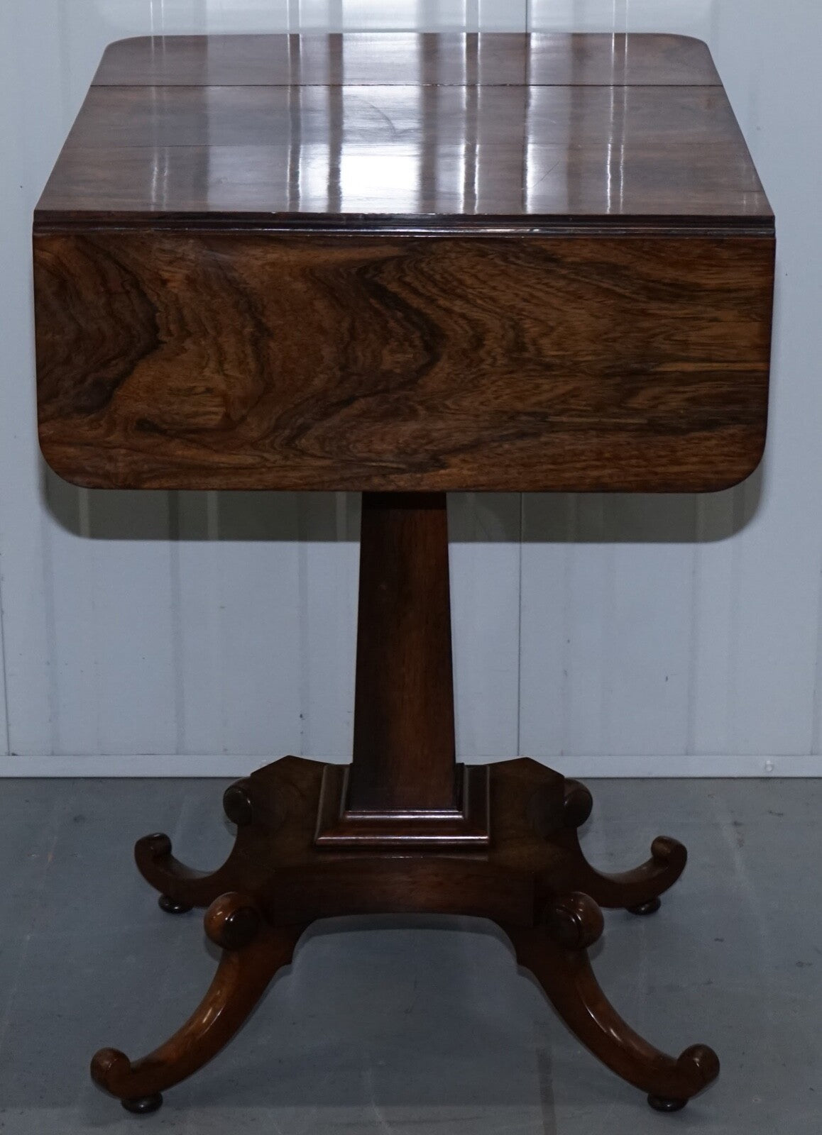 STUNNING REGENCY ROSEWOOD WORK TABLE WITH DROP LEAVES AND TWO DRAWERS