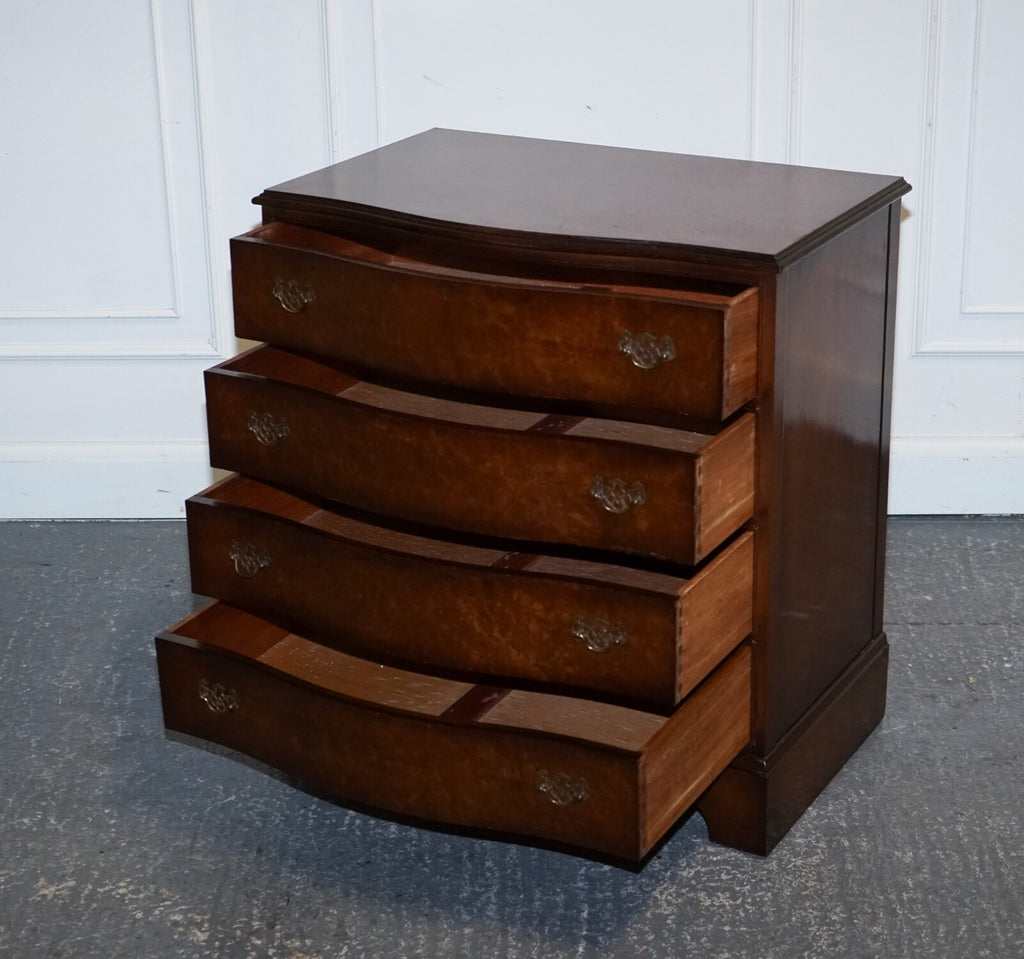 LATE 20TH CENTURY BURR WALNUT CHEST OF DRAWERS WITH BRASS HANDLES
