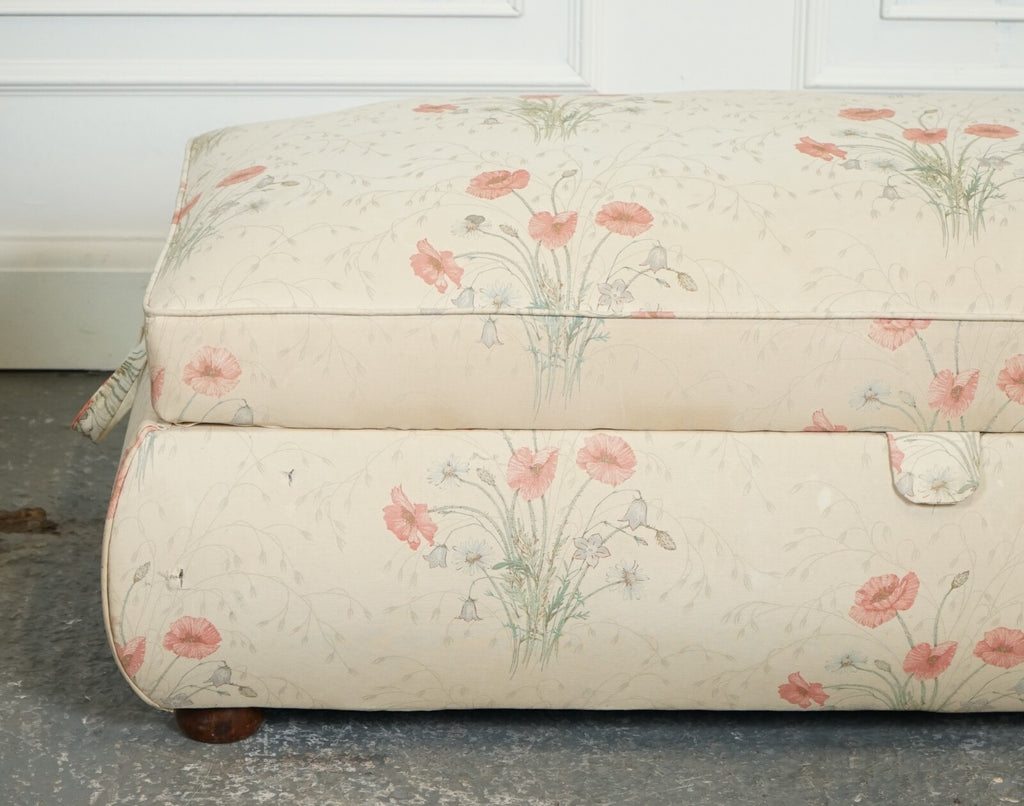 LARGE ANTIQUE VICTORIAN POPPY FLOWER PATTERN FABRIC OTTOMAN CHEST TRUNK  J1