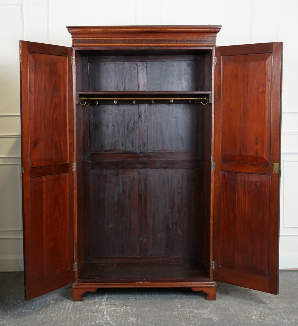 EDWARDIAN FLAMED HARDWOOD SHERATON REVIVAL DOUBLE WARDROBE J1