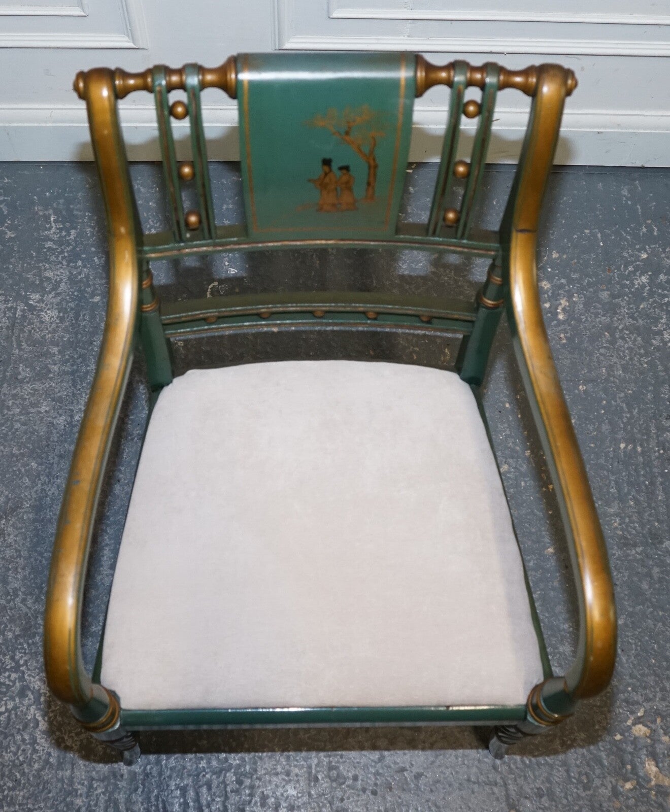 ORIENTAL CHINOISERIE GREEN & GOLD CARLTON DESK WITH MATCHING ARMCHAIR