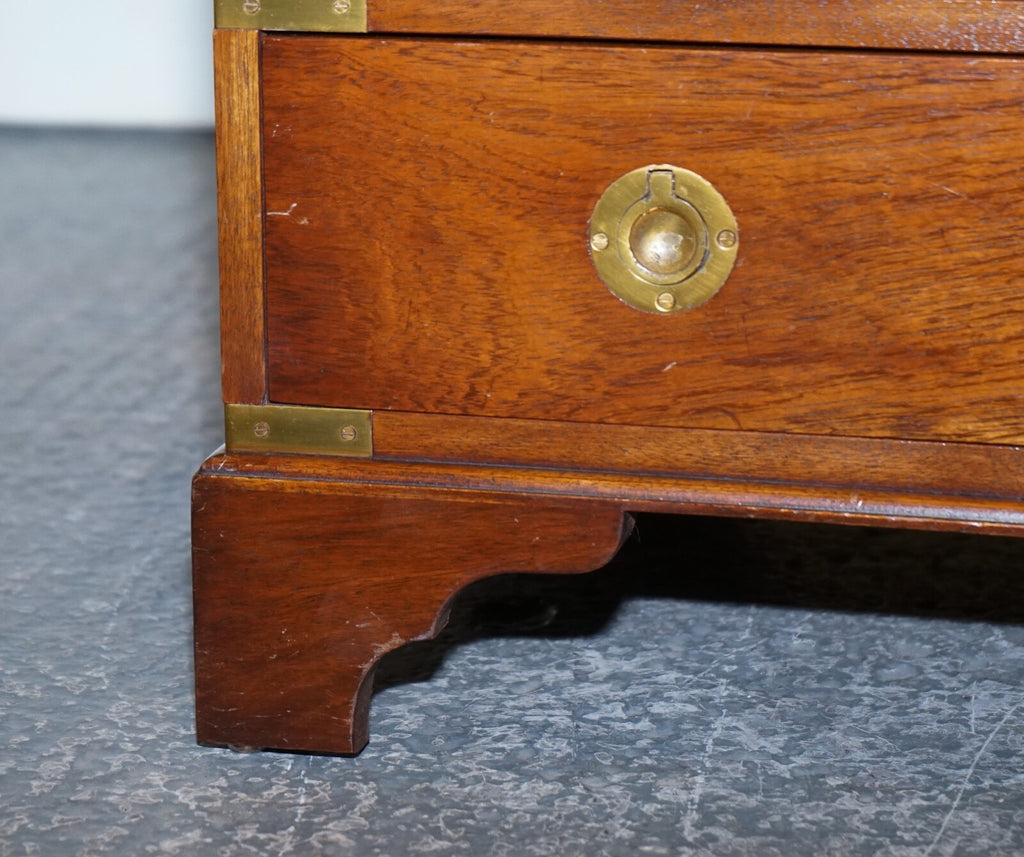 MILITARY CAMPAIGN SMALL CHEST OF DRAWERS SIDE TABLE WITH LEATHER SLIDE OUT TRAY