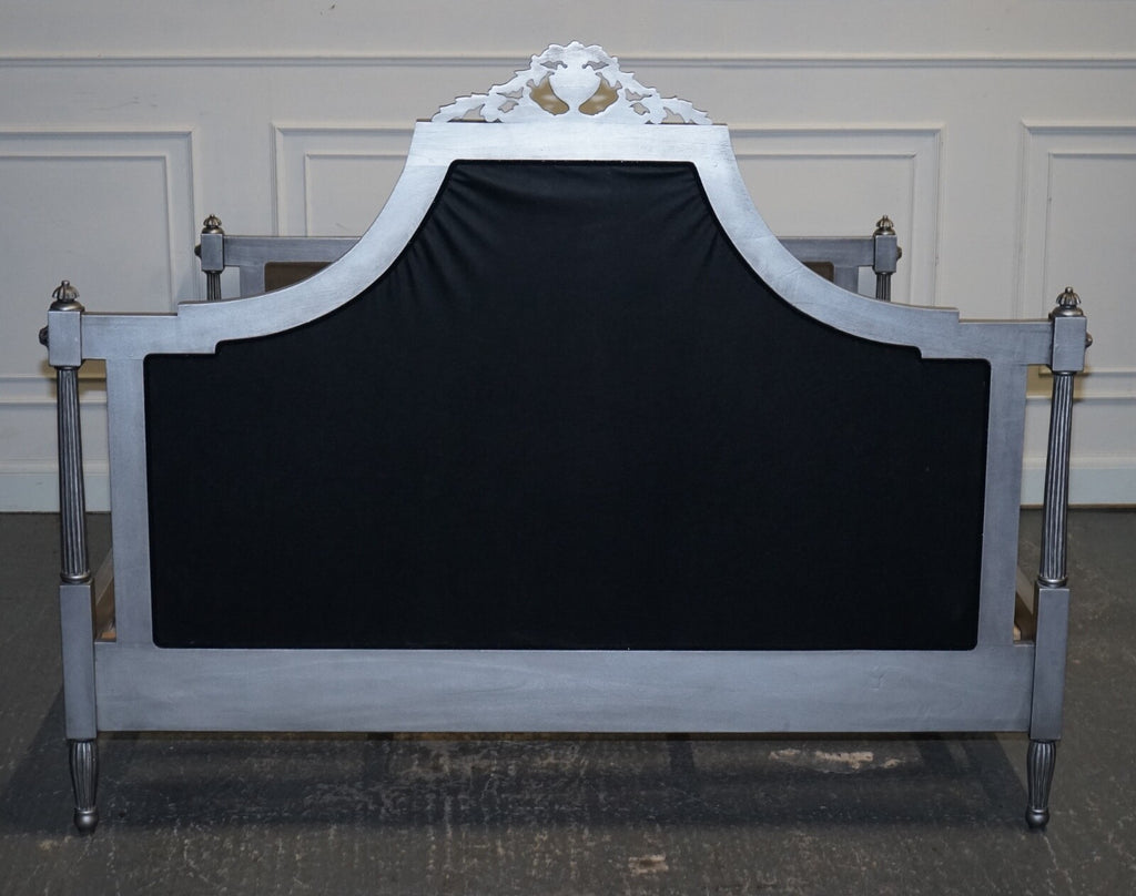 BEAUTIFUL FRENCH SILVER FRAME BUTTON BACKED KING SIZE WOODEN BED FRAME