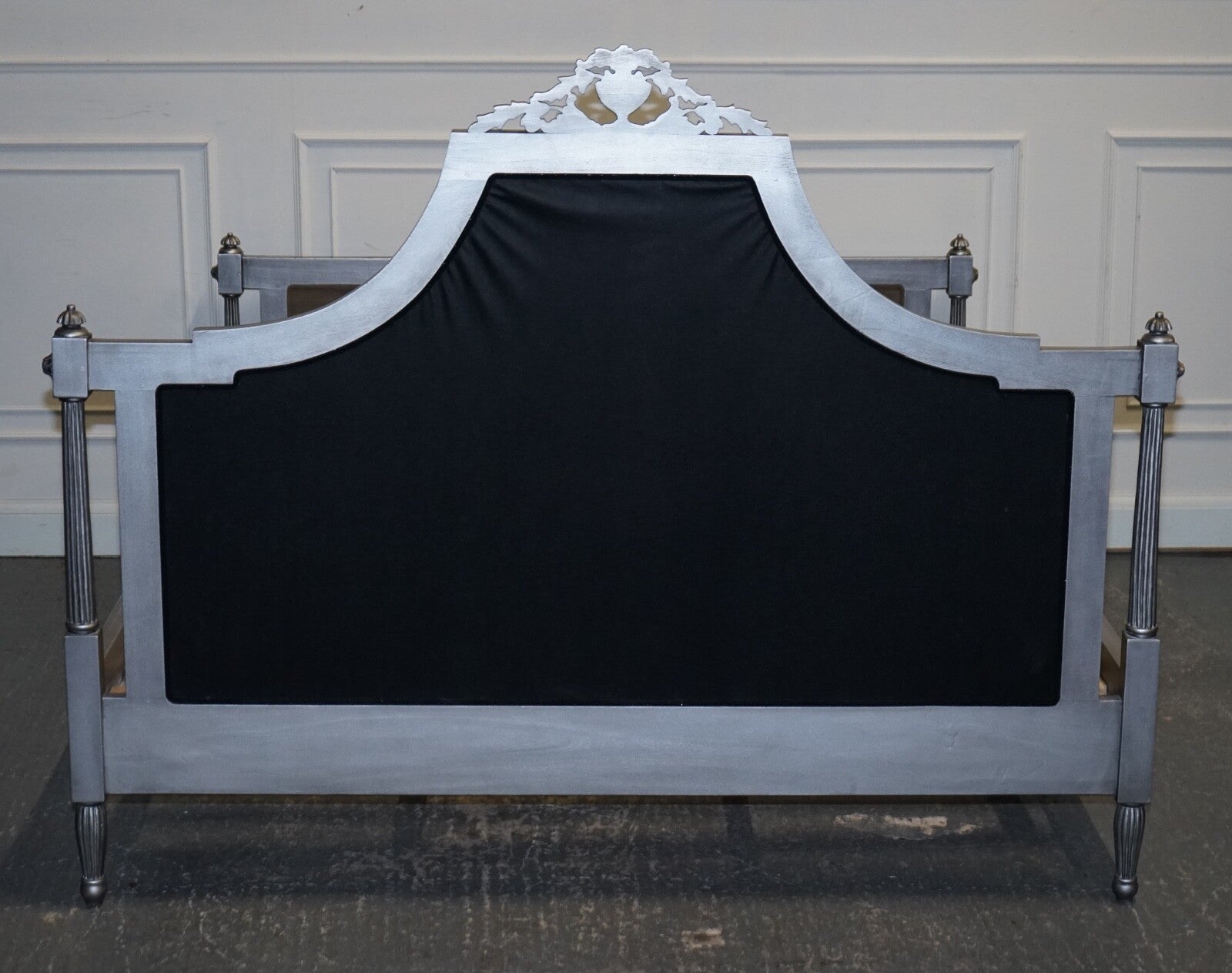 BEAUTIFUL FRENCH SILVER FRAME BUTTON BACKED KING SIZE WOODEN BED FRAME