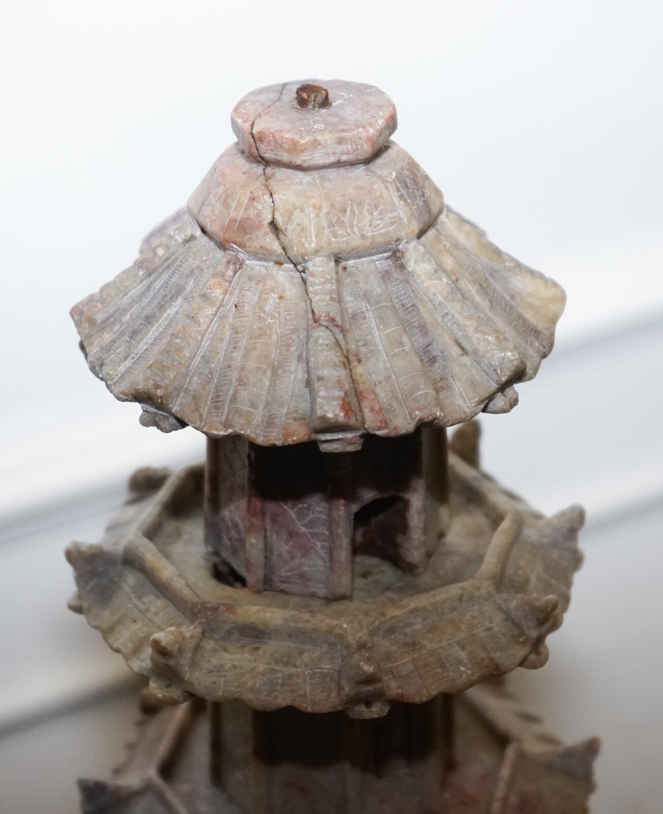 ANTIQUE 19TH CENTURY ORIENTAL CARVED SOAPSTONE PAGODA VERY DECORATIVE