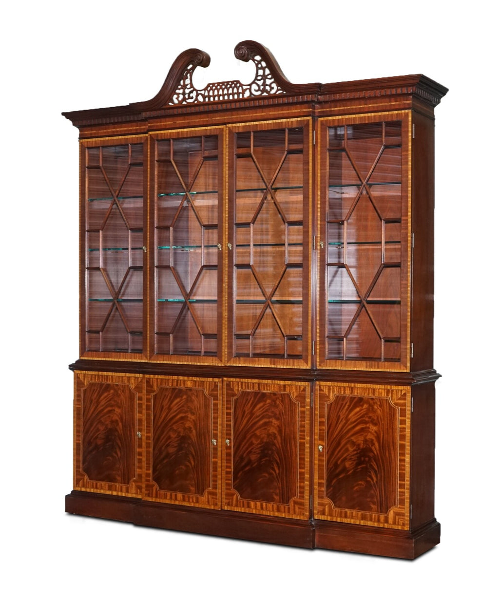 LARGE GEORGIAN STYLE MAHOGANY BREAKFRONT BOOKCASE COUNCILL FURNITURE