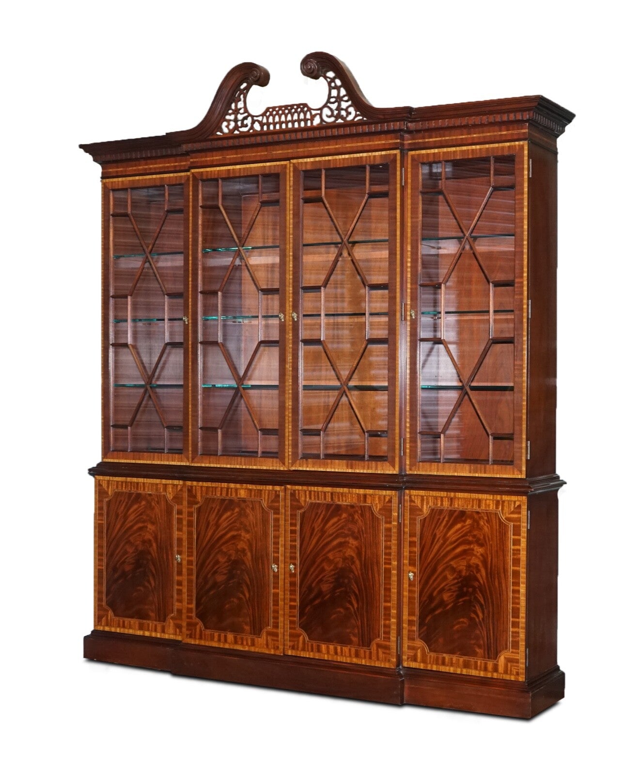 LARGE GEORGIAN STYLE MAHOGANY BREAKFRONT BOOKCASE COUNCILL FURNITURE