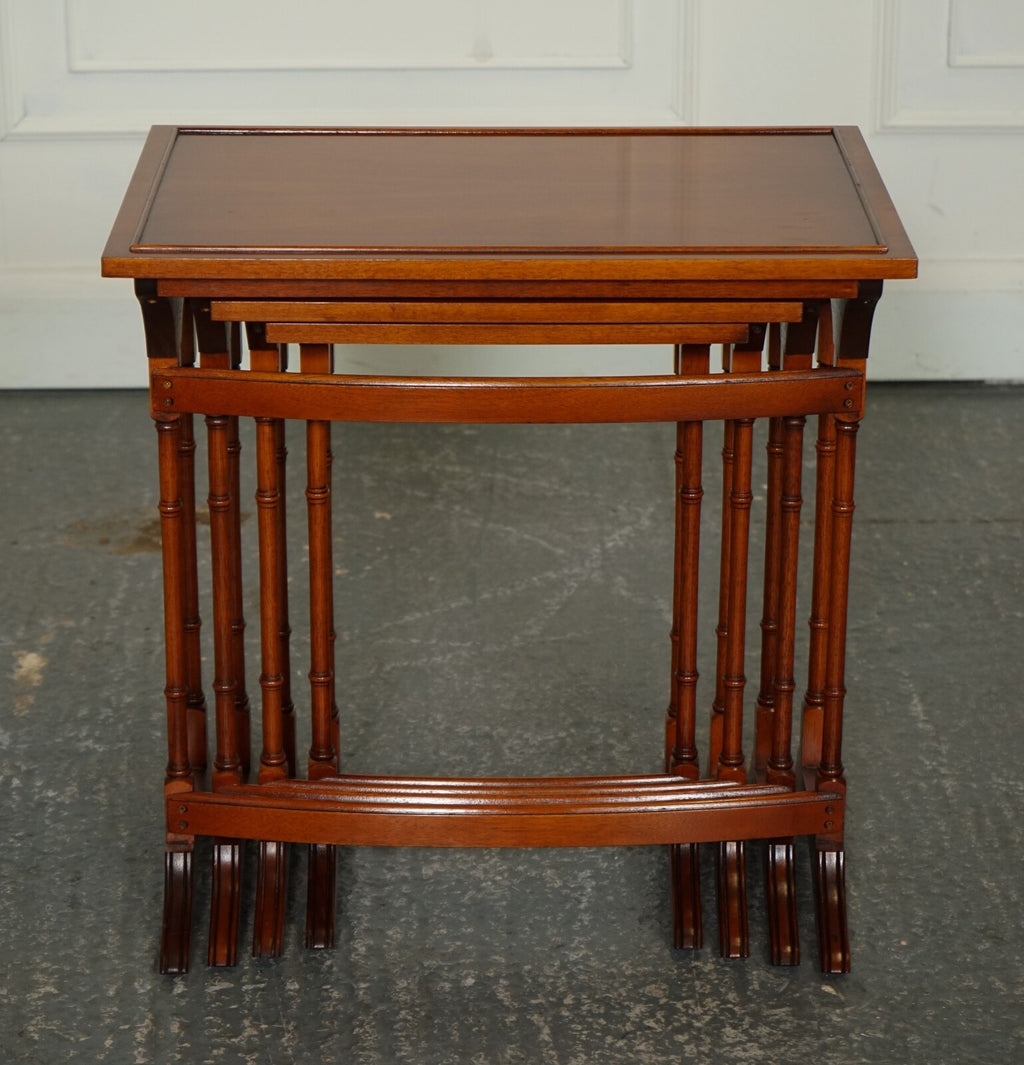 BEVAN FUNNELL YEW WOOD FAUX BAMBOO NEST OF FOUR TABLES