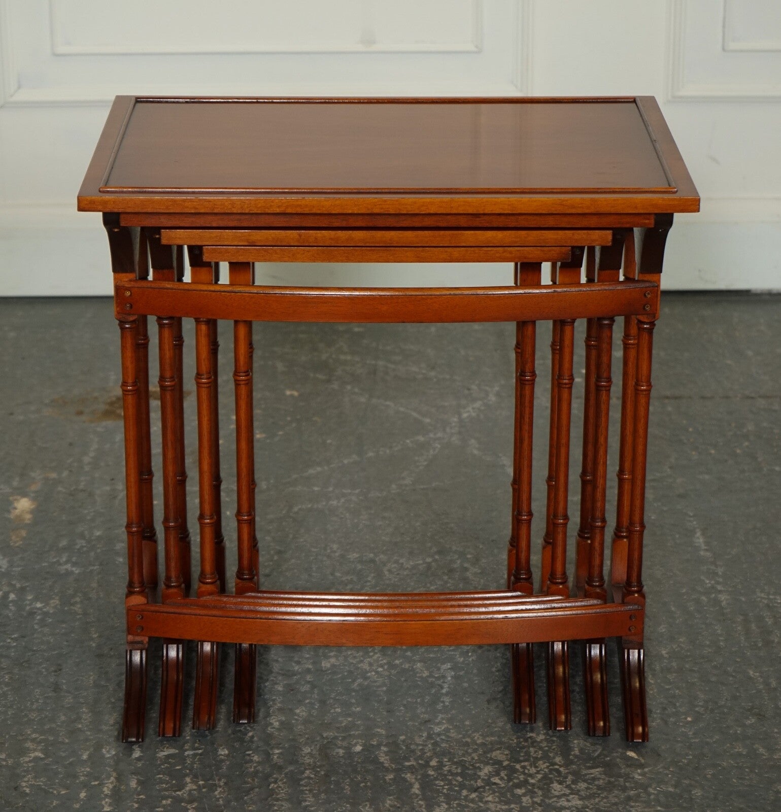 BEVAN FUNNELL YEW WOOD FAUX BAMBOO NEST OF FOUR TABLES