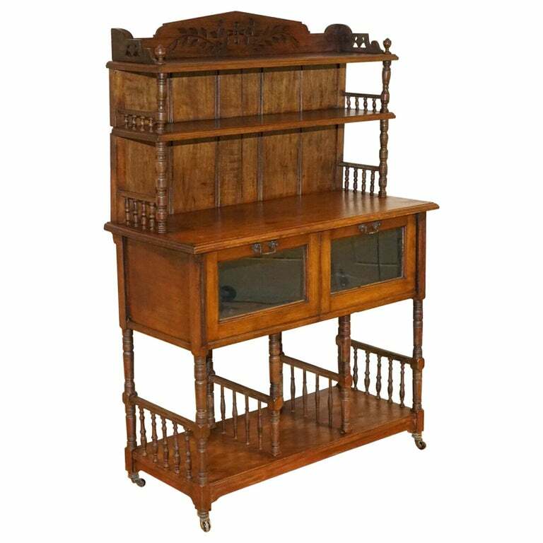 VICTORIA REGINA STAMPED HALLWAY WHATNOT SIDEBOARD GLAZED DOOR PORCELAIN CASTORS