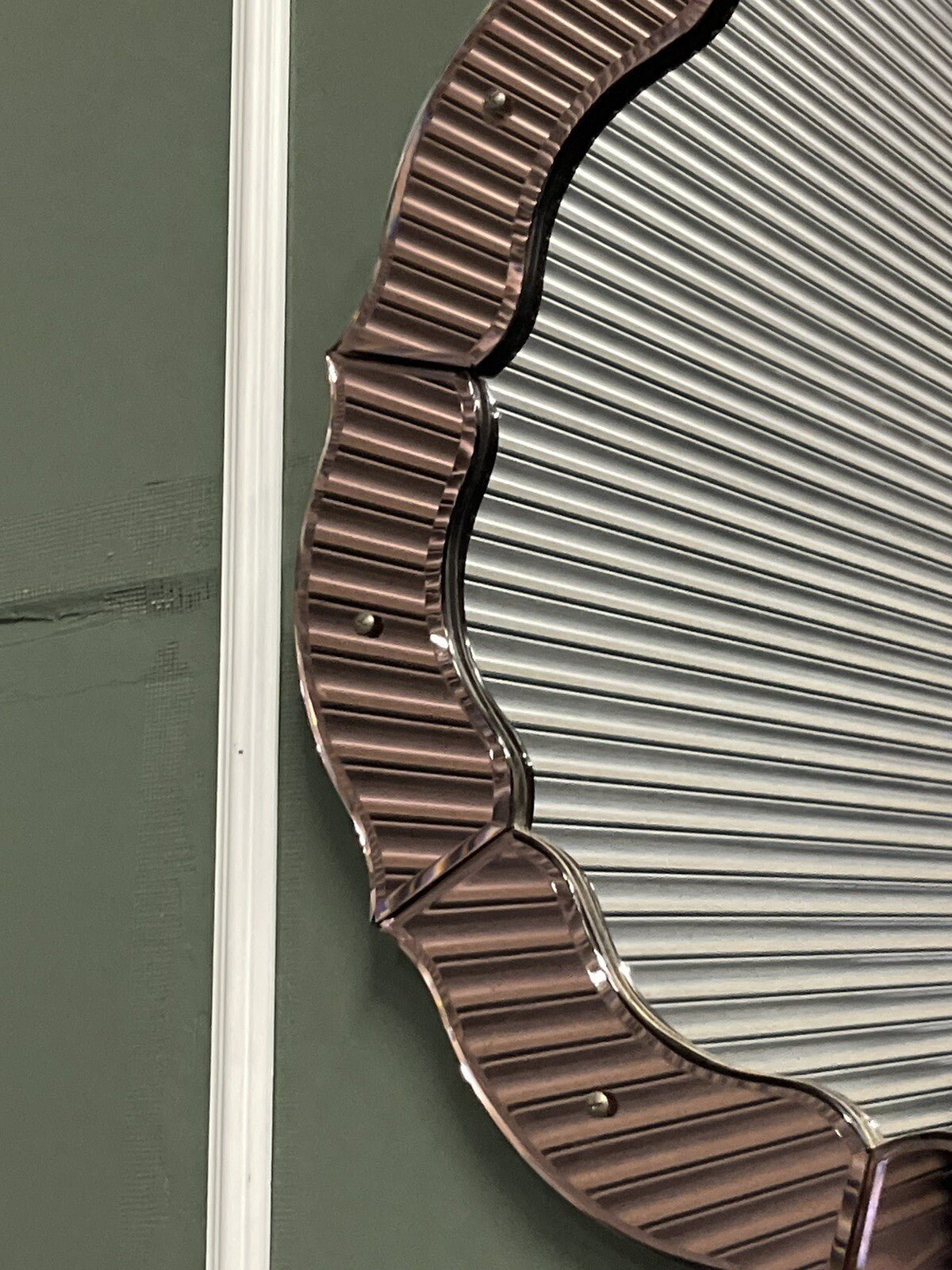 STUNNING FRENCH ART DECO 1920'S CONVEX PEACH COLOURED WALL MIRROR