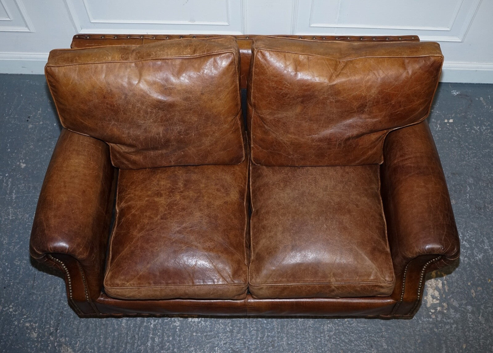 VINTAGE HALO TIMOTHY OULTON BALMORAL TWO SEATER BROWN HERITAGE LEATHER SOFA
