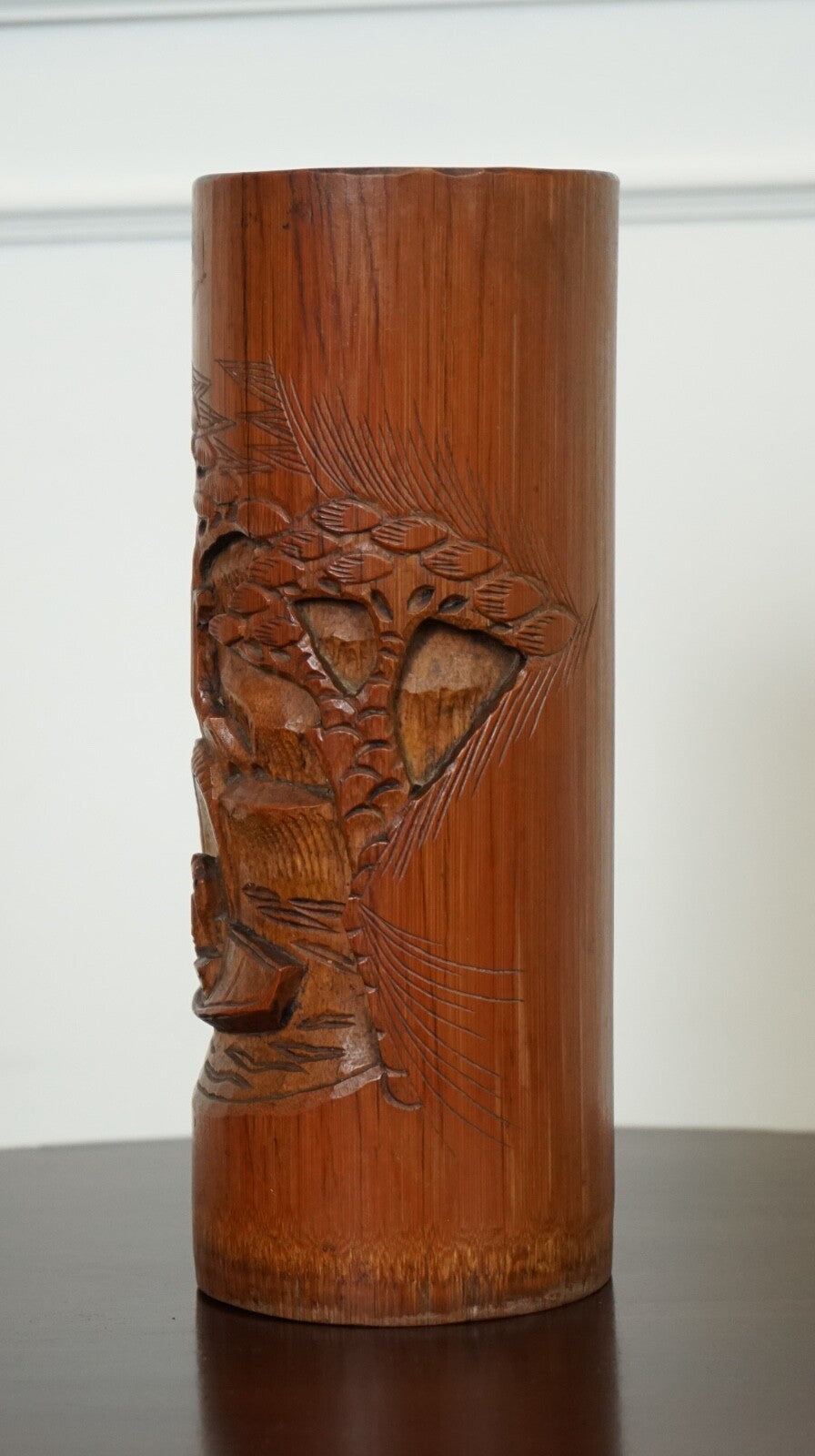 OLD CHINESE BAMBOO BRUSH POT DRIED FLOWER VASE