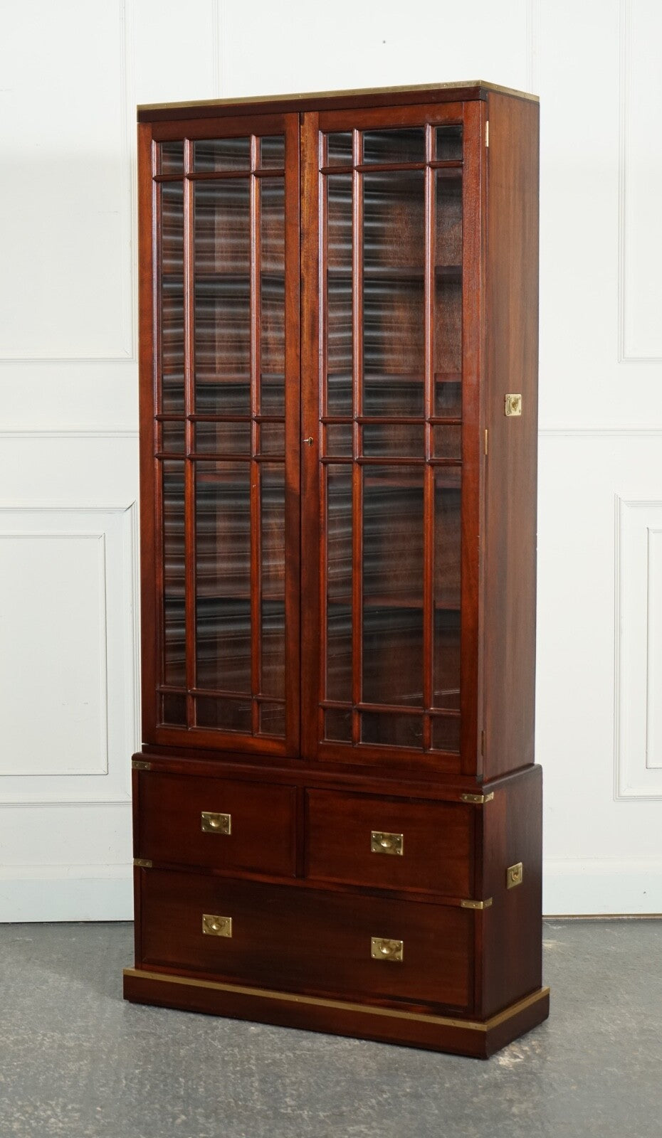VINTAGE MILITARY CAMPAIGN BOOKCASE DISPLAY CABINET BRASS FITTINGS