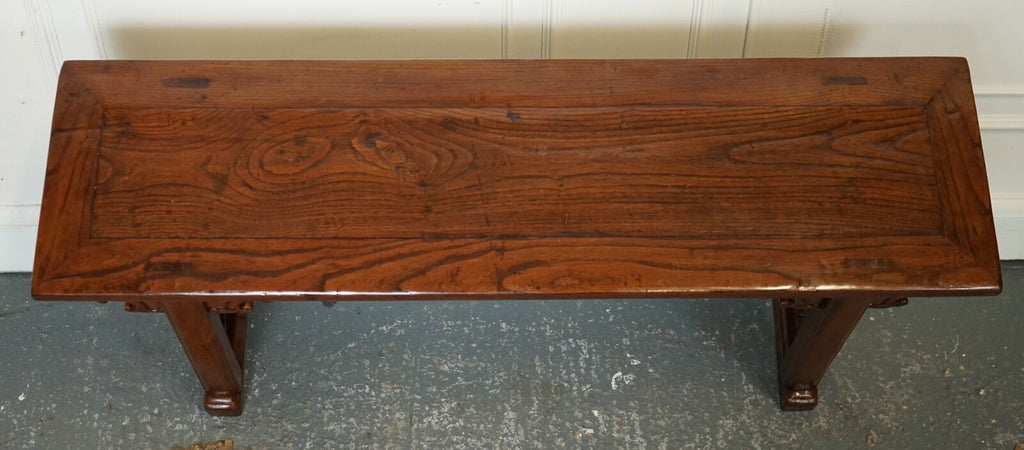 LATE 19TH CENTURY CHINESE ALTAR TABLE BENCH ELM WOOD J1