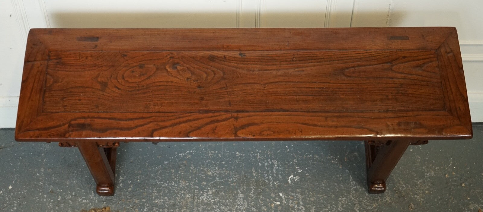 LATE 19TH CENTURY CHINESE ALTAR TABLE BENCH ELM WOOD J1