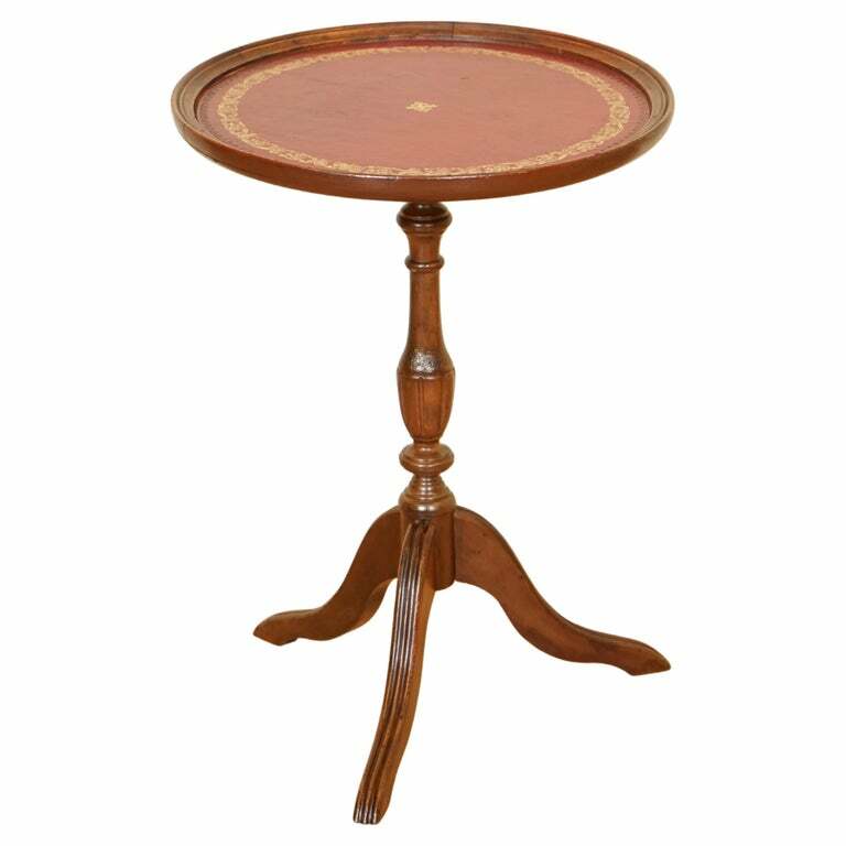 LOVELY VINTAGE SIDE END PLANT SIDE TABLE WITH RED LEATHER EMBOSSED TOP