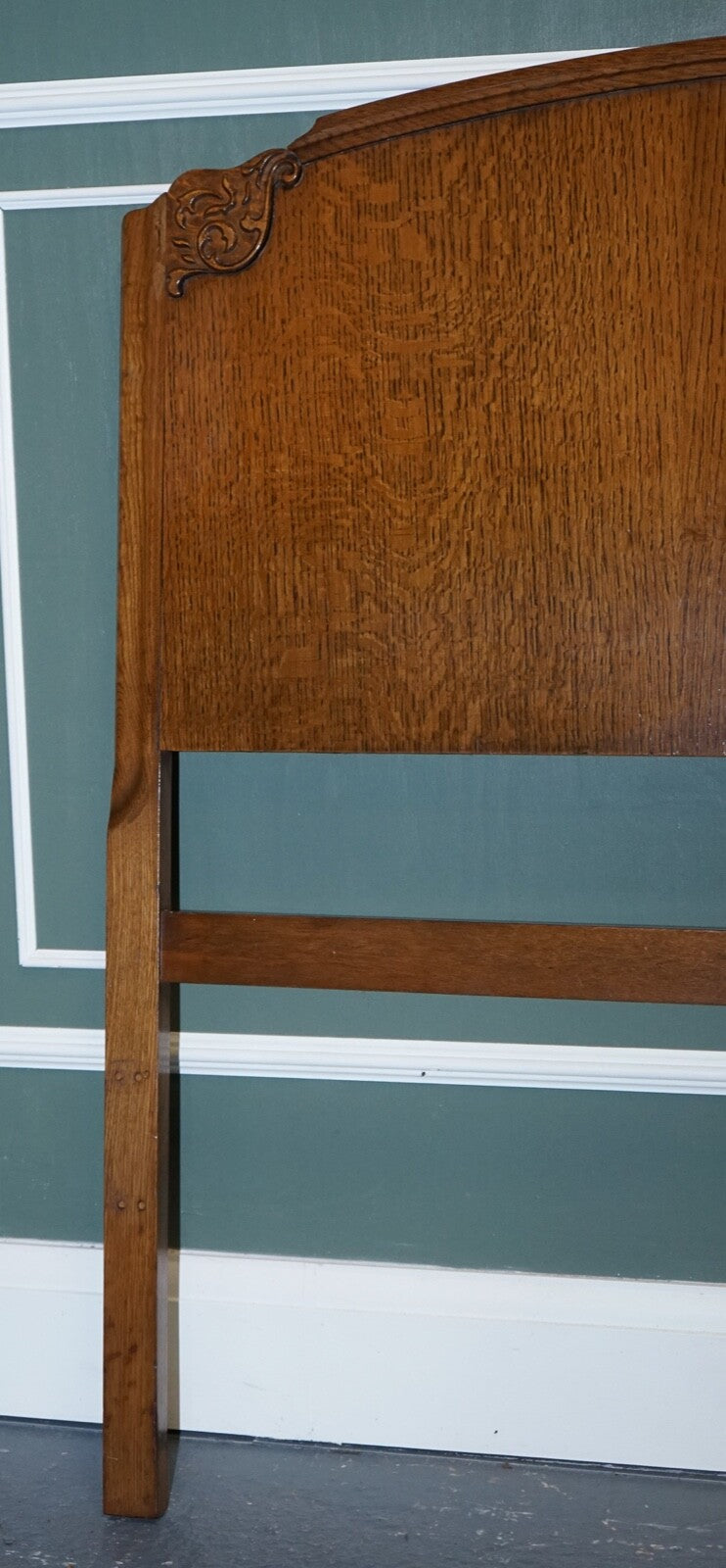 VINTAGE ART DECO OAK DOUBLE CARVED HEADBOARD